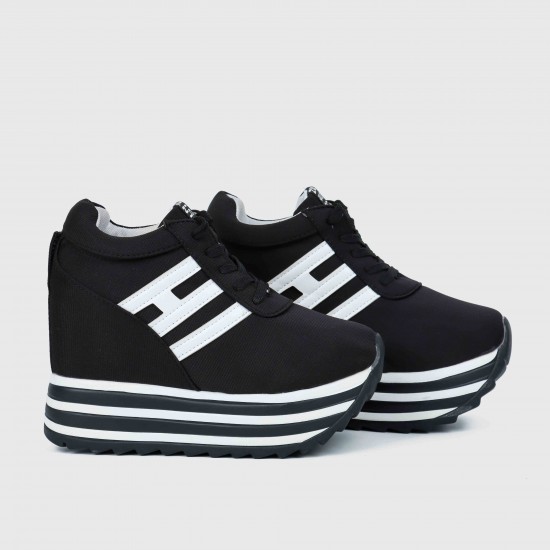 Thick Muffin Platform Laces Up Women Sneakers - Black |image