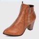 High Heeled Pointed Leather Ankle Boots - Brown |image