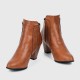 High Heeled Pointed Leather Ankle Boots - Brown |image