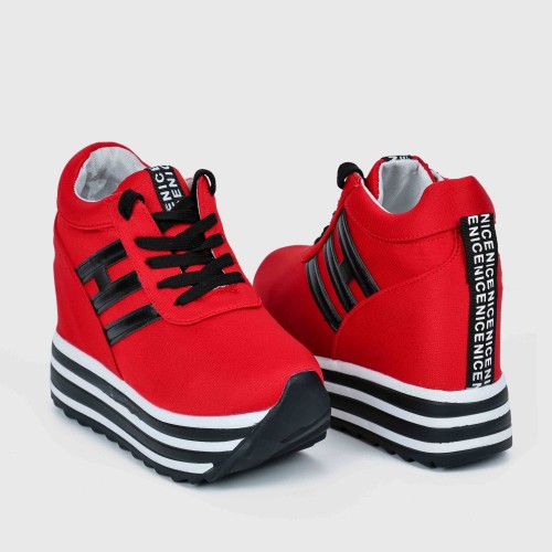Thick Muffin Platform Laces Up Women Sneakers - Red |image