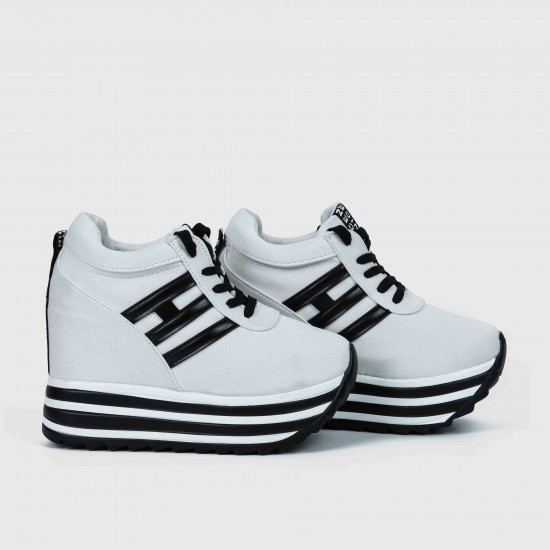 Thick Muffin Platform Laces Up Women Sneakers - White Thick Muffin Platform Laces Up Women Sneakers - White |image