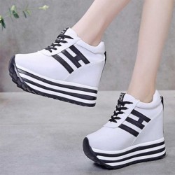 Thick Muffin Platform Laces Up Women Sneakers - White 