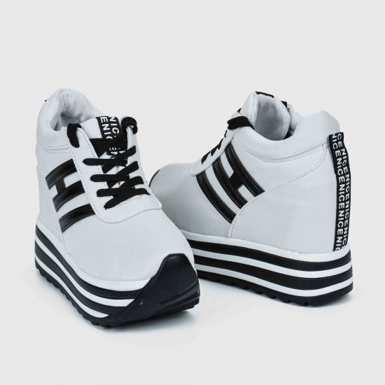 Thick Muffin Platform Laces Up Women Sneakers - White Thick Muffin Platform Laces Up Women Sneakers - White |image