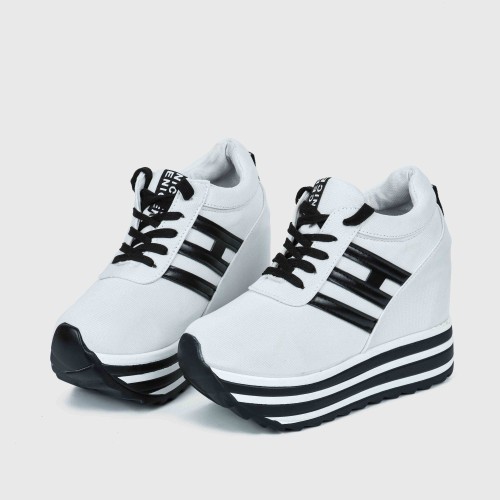 Thick Muffin Platform Laces Up Women Sneakers - White |image