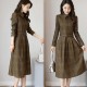 New Fashion Plaid Long Sleeve Midi Dress - Brown |image