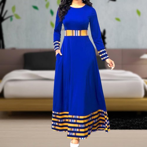 Stylish Long Sleeved High Waist Maxi Dress 