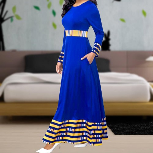 Stylish Long Sleeved High Waist Maxi Dress 