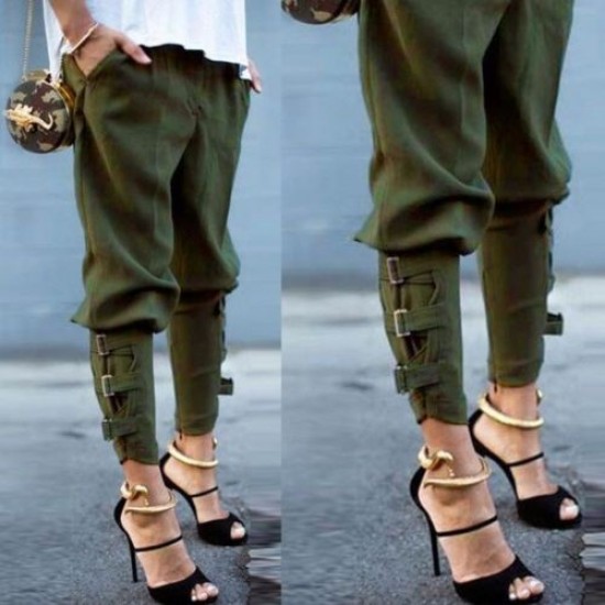 Hot Style High Waist Elastic Casual Tie Pencil Pants 