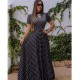Long Polka Dot Short Sleeve Maxi Dress - Black |image