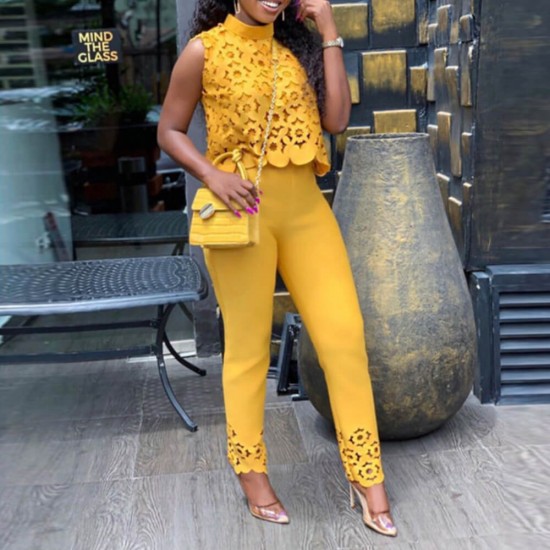 Popular Sleeveless Hollow Fashion Two Piece Suit 