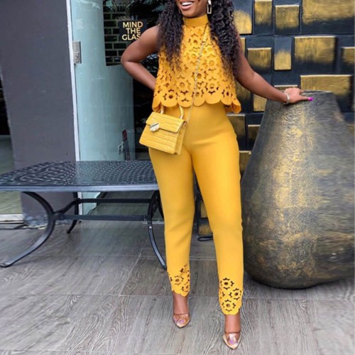 Popular Sleeveless Hollow Fashion Two Piece Suit 