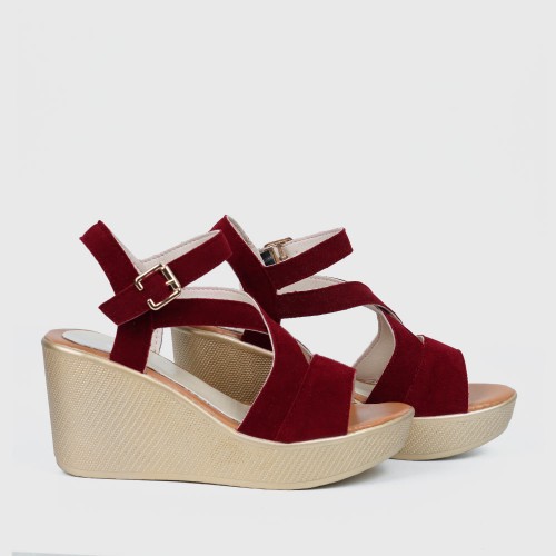Roman Style Slope High Wedge Sandals - Red |image