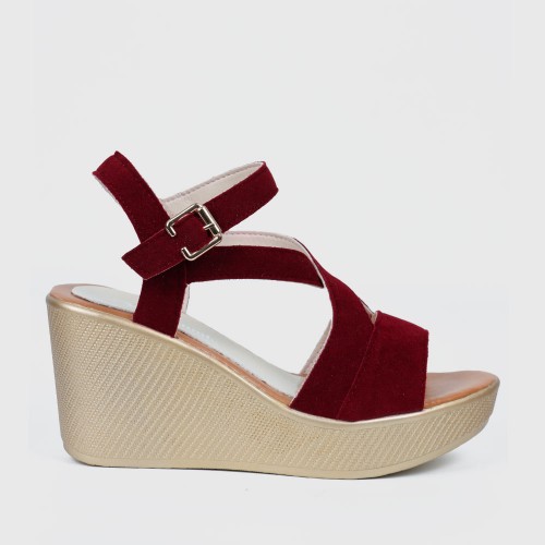 Roman Style Slope High Wedge Sandals - Red |image