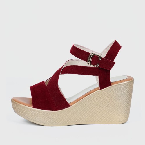 Roman Style Slope High Wedge Sandals - Red |image