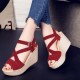 Roman Style Slope High Wedge Sandals - Red 