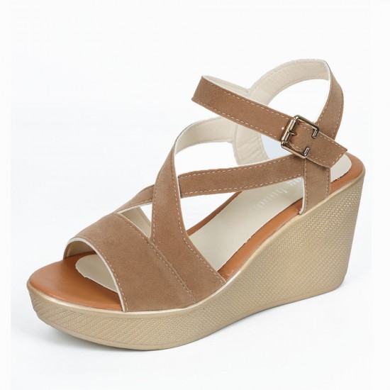 Roman Style Slope High Wedge Sandals - Brown Roman Style Slope High Wedge Sandals - Brown |image