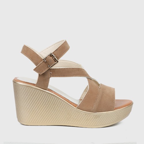 Roman Style Slope High Wedge Sandals - Brown |image