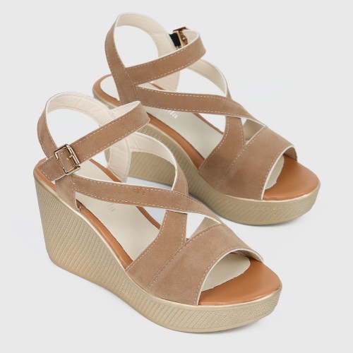 Roman Style Slope High Wedge Sandals - Brown |image
