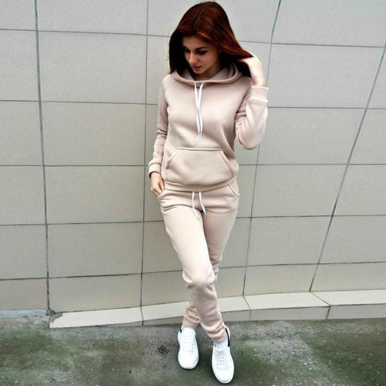 Trending Hoodie Style Sport Wear Two Piece TrackSuit - Cream Trending Hoodie Style Sport Wear Two Piece TrackSuit - Cream |image