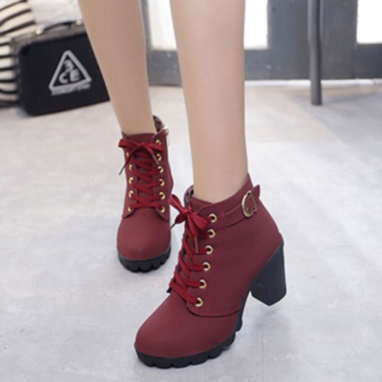 Martin Style High Heels Round Toe Laces Up Boots - Red Martin Style High Heels Round Toe Laces Up Boots - Red |image