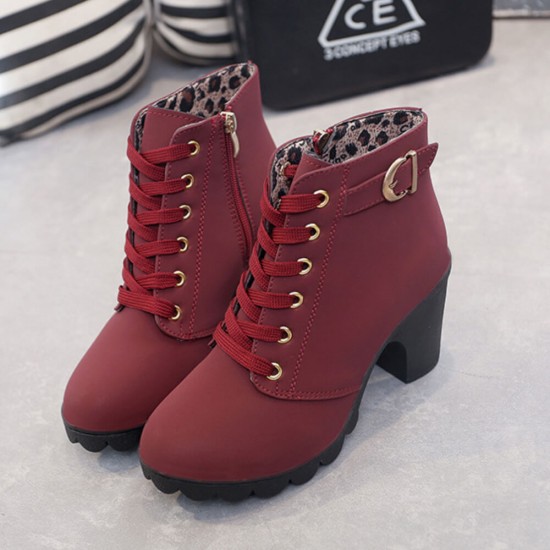 Martin Style High Heels Round Toe Laces Up Boots - Red Martin Style High Heels Round Toe Laces Up Boots - Red |image