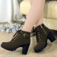 Martin Style High Heels Round Toe Laces Up Boots - Green |image