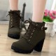 Martin Style High Heels Round Toe Laces Up Boots - Green |image