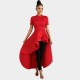 Irregular Ruffle Skirt Style Evening Dress - Red |image