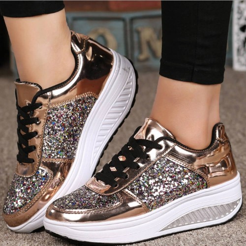Trendy Ultralight Round Toe Lace Up Sneaker - Gold |image