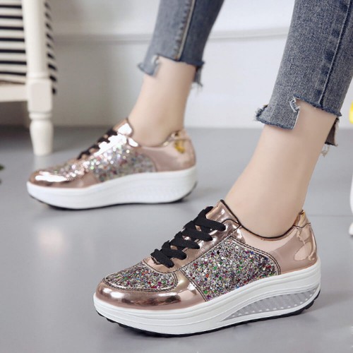 Trendy Ultralight Round Toe Lace Up Sneaker - Gold |image