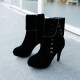 Long Hot Style Suede Button High Heeled Boots - Black |image