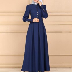 Stylish Long Sleeved Front Button Arabic Kaftan Dress - Blue 
