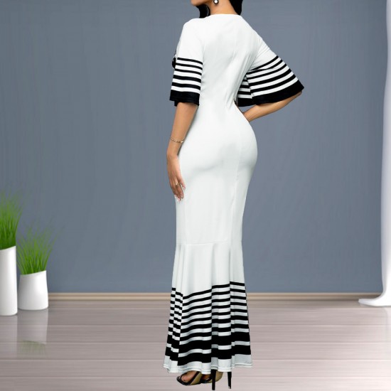 Floral Printed Mermaid Style Ruffle Sleeve Maxi Dress 