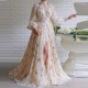 Half Neck Sequin Star Slit Lantern Sleeve Party Dress 