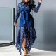 Hollow Out Lace Irregular Romper Maxi Dress - Blue 
