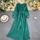 Long Sleeved Waist Belt Thin Pleated Trouser Jumpsuit - Green 