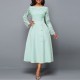 European Style Lace Patchwork Mid Length Evening Dress - Light Green |image