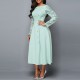 European Style Lace Patchwork Mid Length Evening Dress - Light Green |image