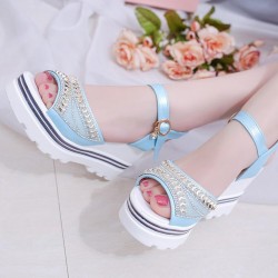 Ankle Strap Wedge Platform Open Toe Sandals -Light Blue 