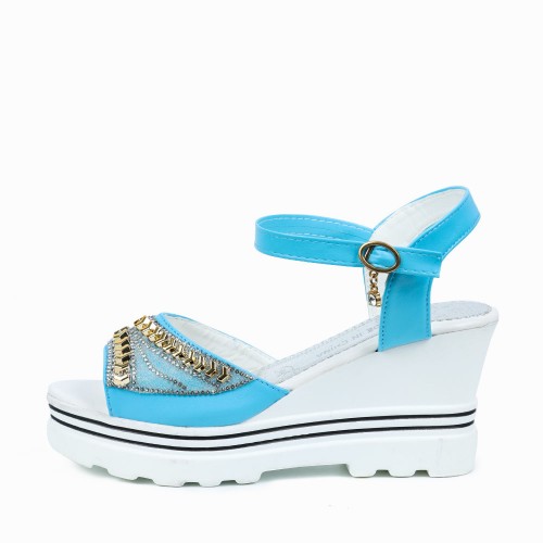 Ankle Strap Wedge Platform Open Toe Sandals -Light Blue |image