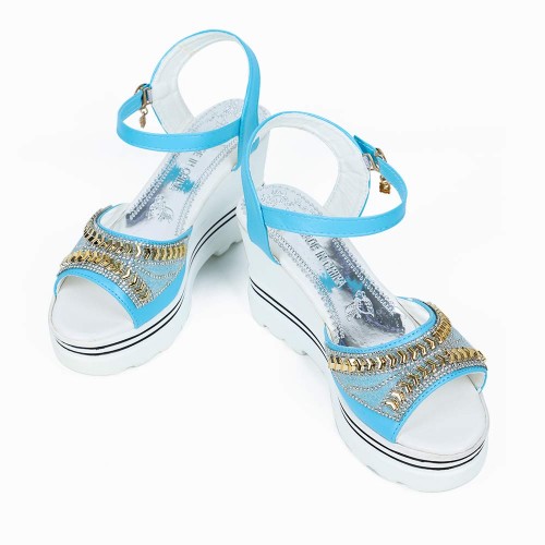 Ankle Strap Wedge Platform Open Toe Sandals -Light Blue |image