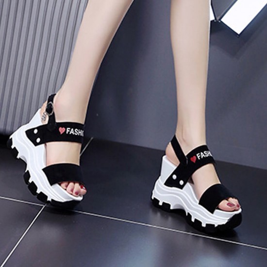 Thick Bottom Back Strapped Heels Wedge Sandals -Black |image