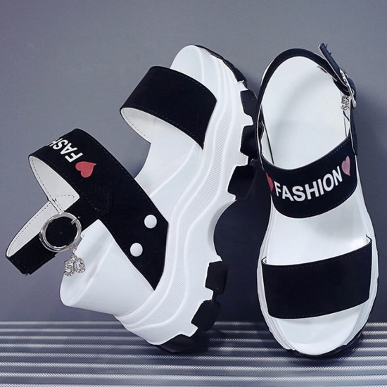 Thick Bottom Back Strapped Heels Wedge Sandals -Black |image