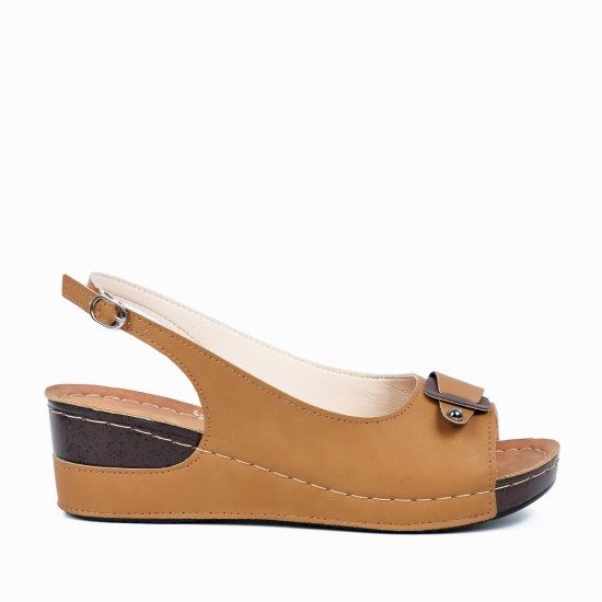 Peep Toe Buckle Casual Wedge Sandals -Brown |image