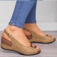 Peep Toe Buckle Casual Wedge Sandals -Brown 