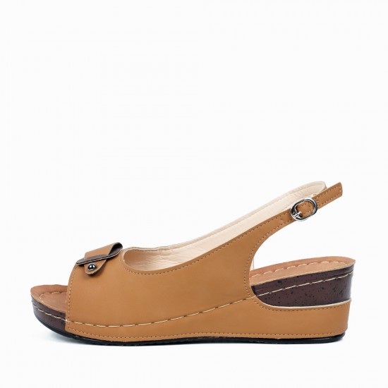 Peep Toe Buckle Casual Wedge Sandals -Brown |image