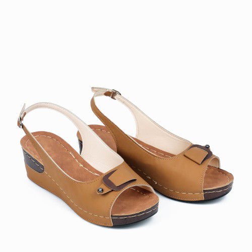 Peep Toe Buckle Casual Wedge Sandals -Brown |image