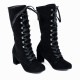 Retro Lace Up Square High Heel Mid-Calf Boots -Black |image