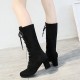 Retro Lace Up Square High Heel Mid-Calf Boots -Black |image