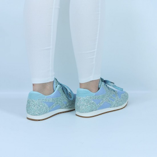 Womens Bling Glitter Laces Up Sneaker Shoes -Light Blue |image